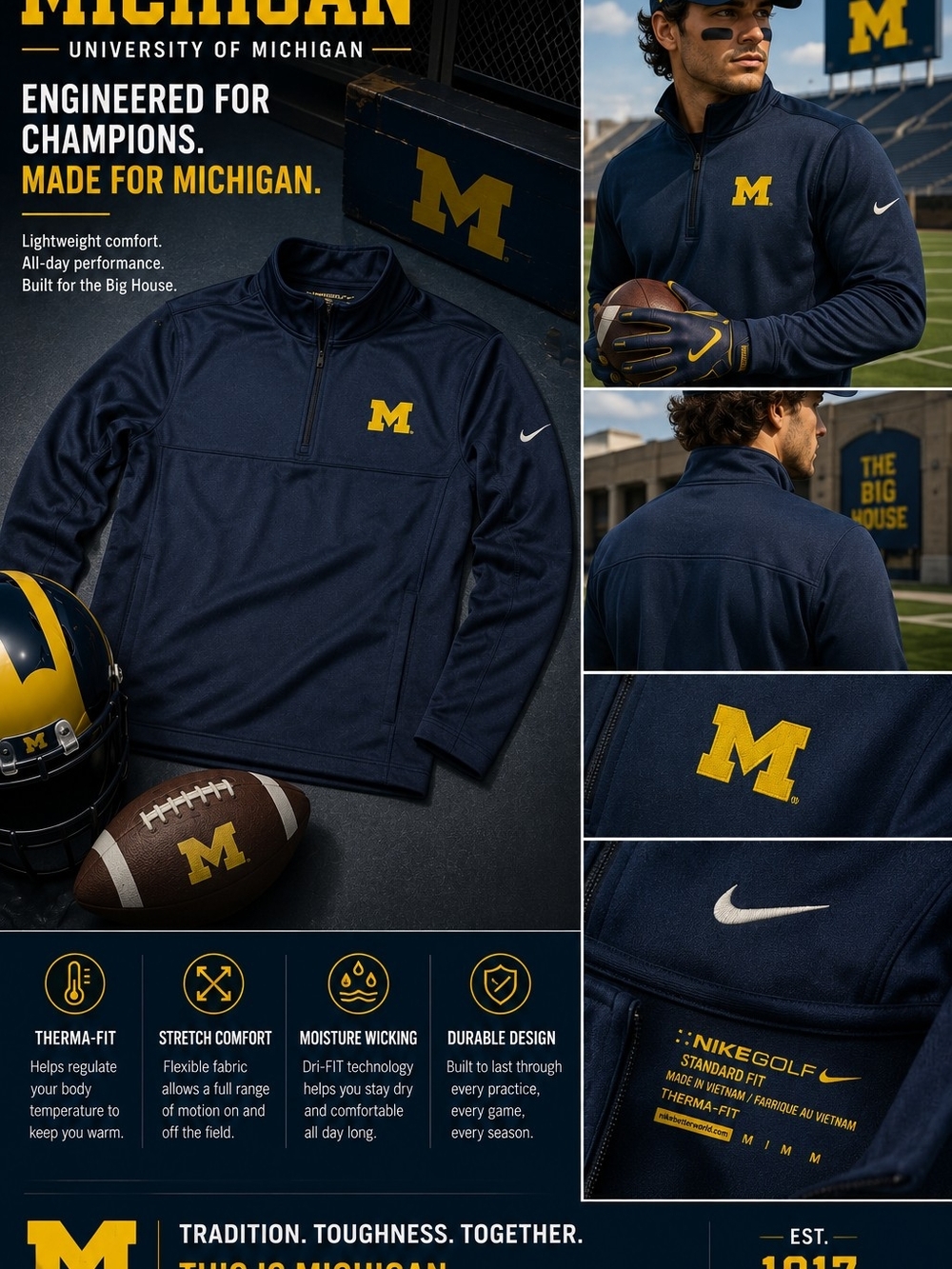 University of Michigan Nike Men's Navy Quarter-Zip Pullover Jacket